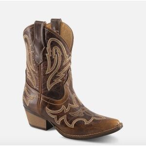 Embroidered Brown Leather Ankle Booties